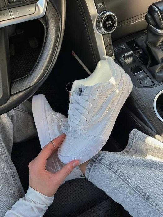 Vans Knu Skool white leather premium білі Ванси кну жіночі білі шкіряні ПРЕМІУМ
