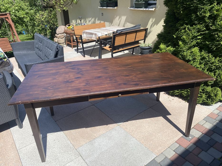 Duży, drewniany stół z szufladą – 180x90 cm | Idealny do jadalni lub na taras