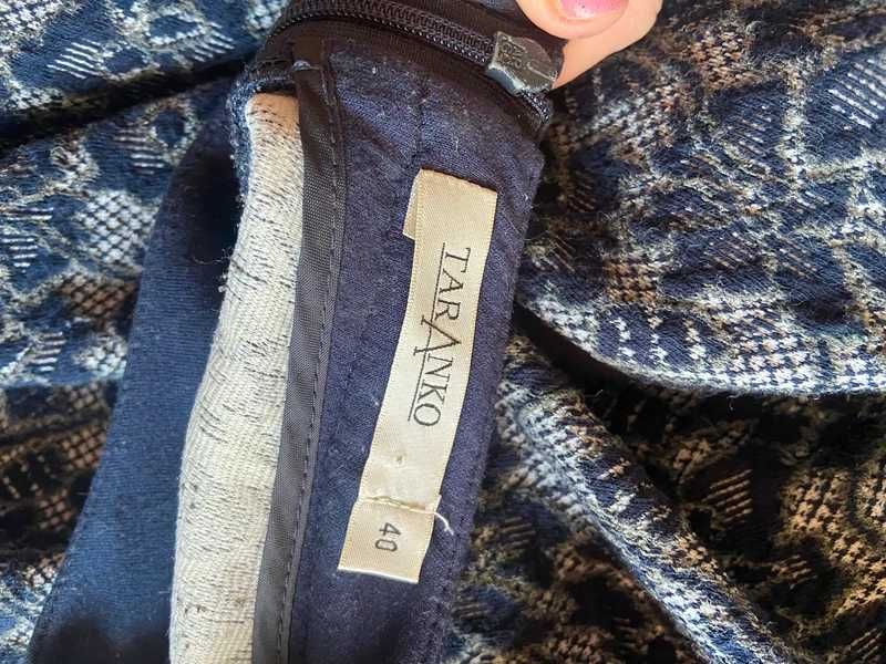 L xl 42 wzory taranko sukienka midi oversize trapez granat tekstura