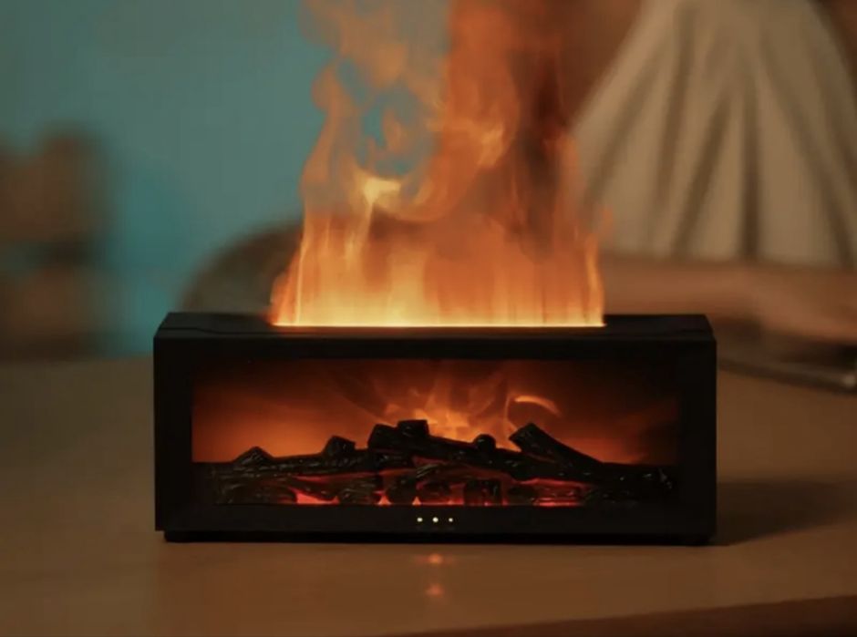 Ароматерапевтичний зволожувач повітря у вигляді каміну чорний