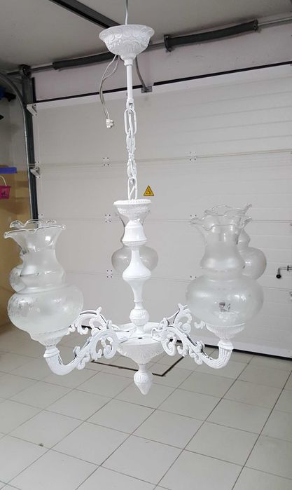 Candeeiro de teto de 5 globos, branco - vintage