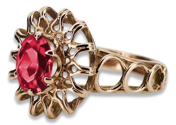 Radziecki 14k 585 złoty pierścionek różowego złota z  Rubinem  vrc032