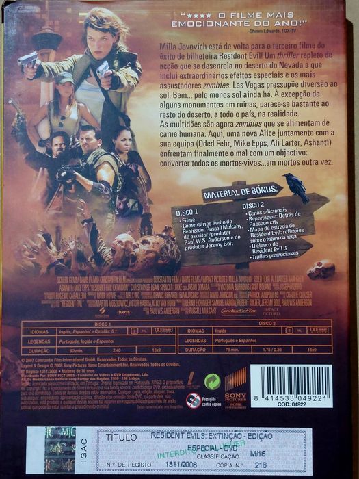 Resident Evil EXTINÇÃO (2 discos)