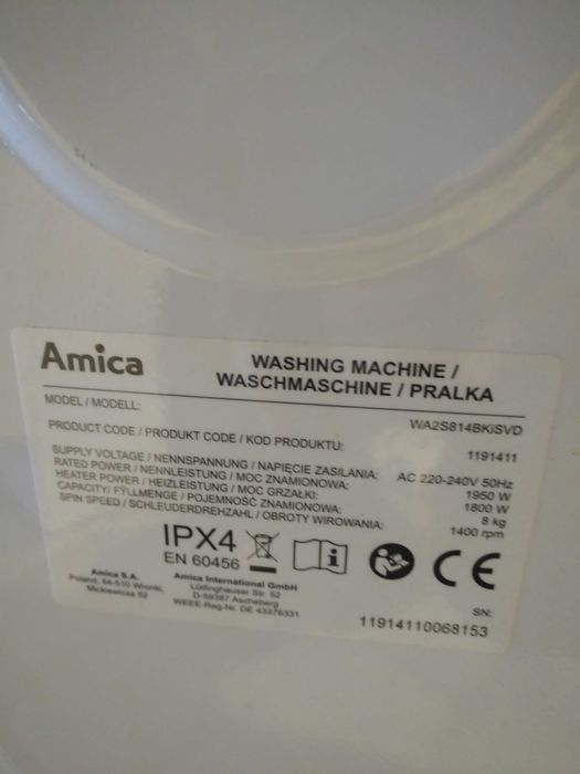 Pralka WA2S814BKISVD – 8 kg | 1400 obr./min | Stan bardzo dobry