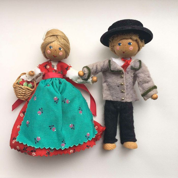 Неразлучная пара дерево солома 13 см сувенир винтаж ретро кукла лялька