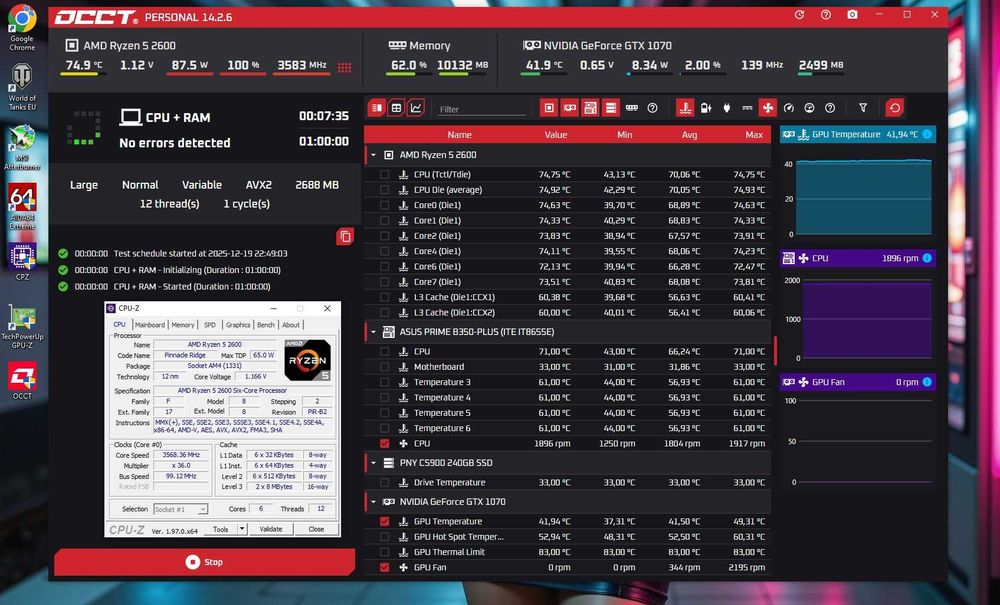 Ryzen 5 2600/GTX1070/ B350/ 16Gb  DDR4 SSD игровой компьютер ПК