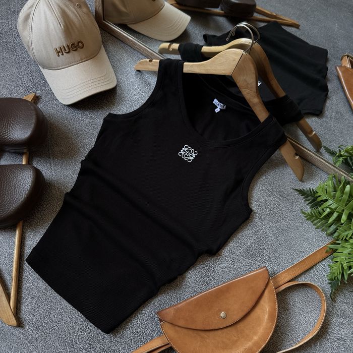 Жіноча чорна преміум майка топ в рубчик Loewe оригінал розмір M/L