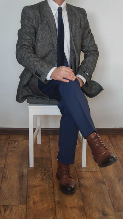 Marynarka dwurzędowa Karl Lagerfeld 48 Szary Grafit Jodełka Wełna