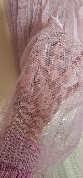 Tiulowa spódnica maxi S pudrowy róż w kropeczki