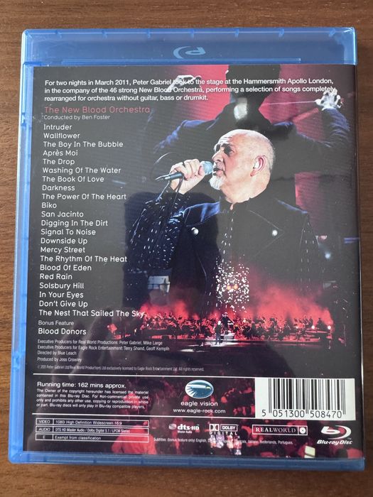 Peter Gabriel NEW BLOOD Live in London 2011 blu ray