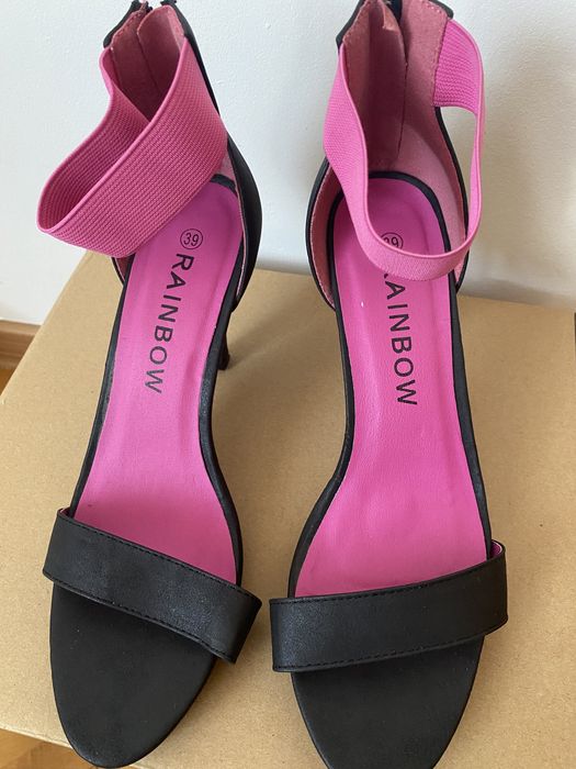 Obcasy sandałki Rainbow 39 różowe czarne