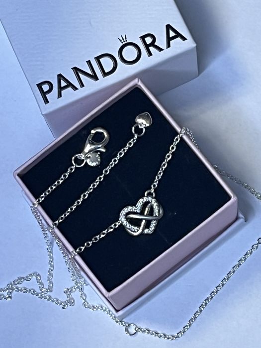 Łańcuszek naszyjnik Pandora serce cyrkonie 925srebro nowy Walentyn