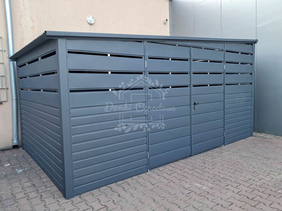 Wiata śmietnikowa - Schowek 4,5x2m  Antracyt - dach spad w bok ID1023