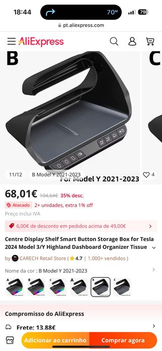 Vendo Caixa Armazenamento Tesla Modelo Y e Oferta Capa Saída de ar