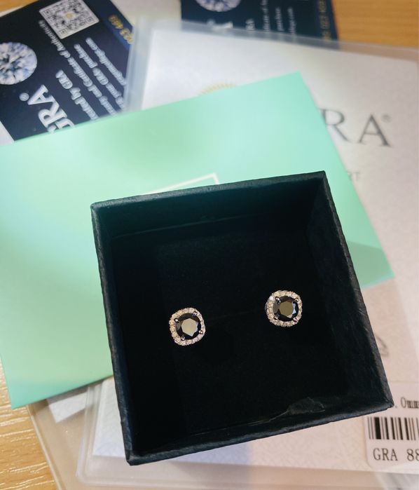 Серьги с черным бриллиантом (муассанит) 0,5 карат