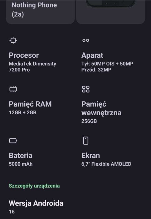 Smartfon Nothing Phone 2a 12/256GB Czarny. Stand BDB.