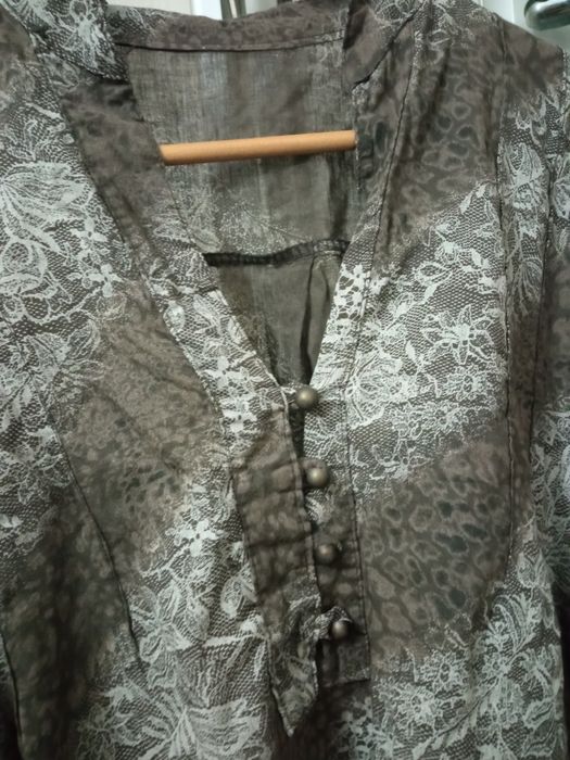 Elegancka XL bluzka koszulowa damska brązowa bawełniana