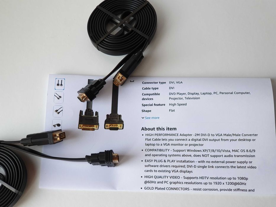 кабель DVI to VGA плоский 2м