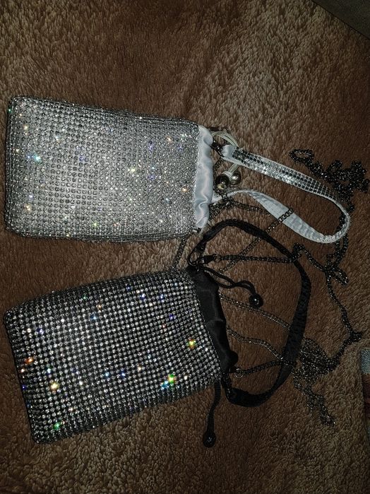 Клатч стразы мини чёрный/серебро