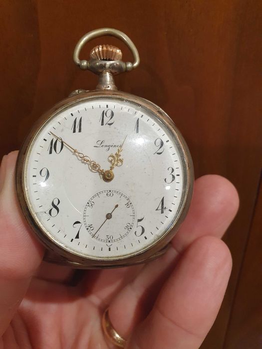 Relógio bolso longines com prata e ponteiros em Ouro