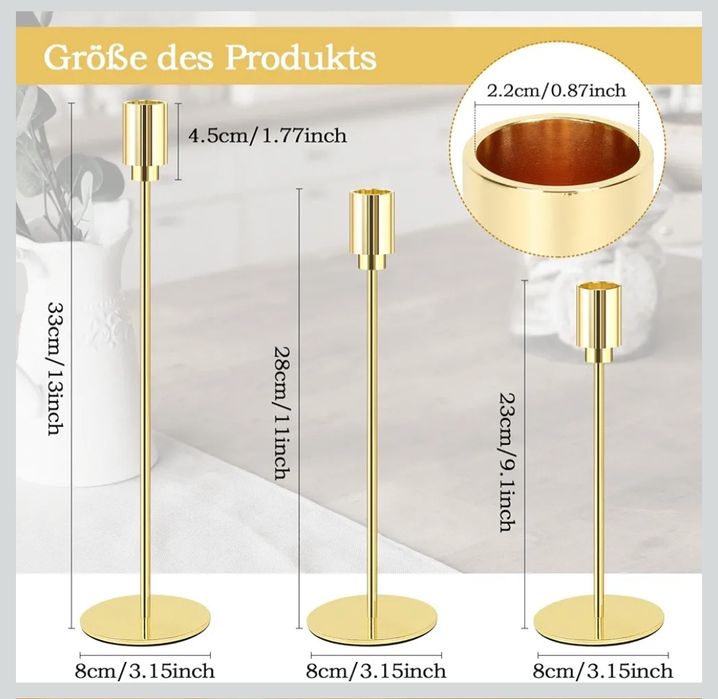 Złoty świecznik 21 sztuk trzy rozmiary