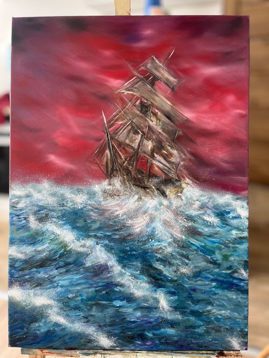 Obraz olejny „Gniew oceanu” ekspresjonizm | 50x70 cm