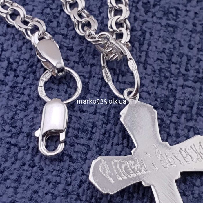 Жіноча срібна цепочка і хрестик. Ланцюжок на шию жіночий Бісмарк 925