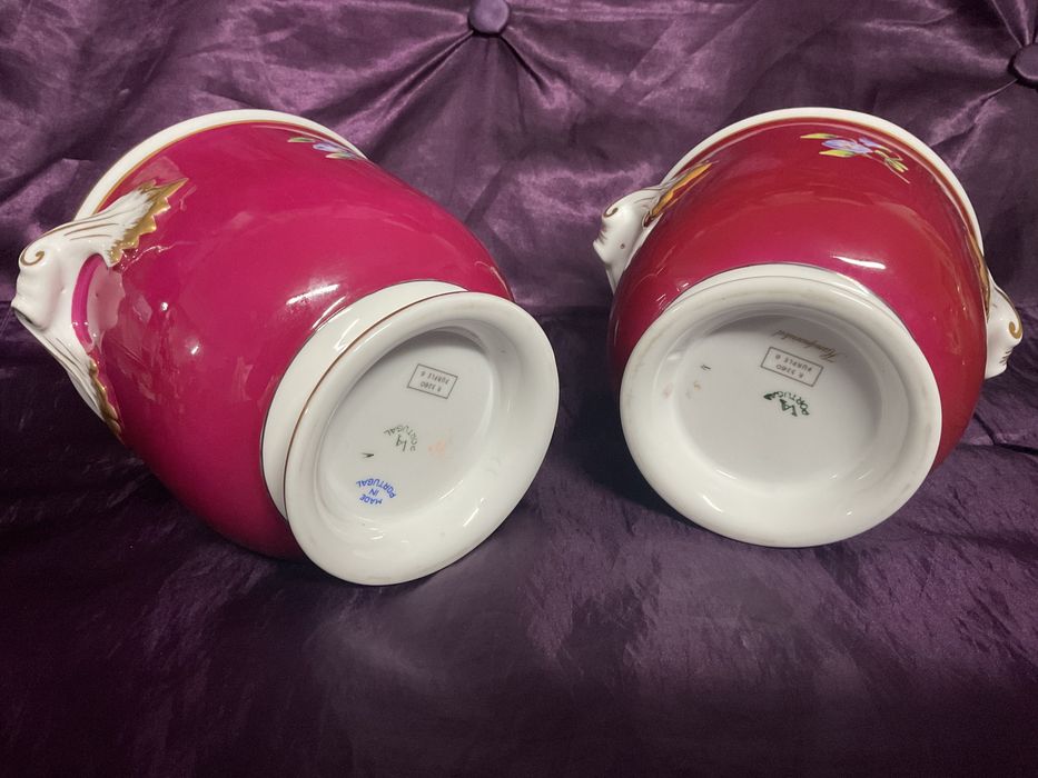 Par de cachê potes porcelana pintura manual 14x16 cm