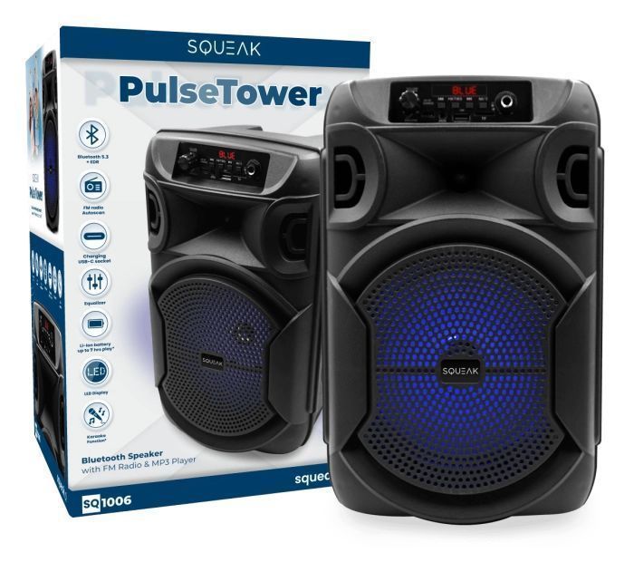Głośnik bluetooth przenośny Squeak PulseTower radio FM USB-C AUX 35W