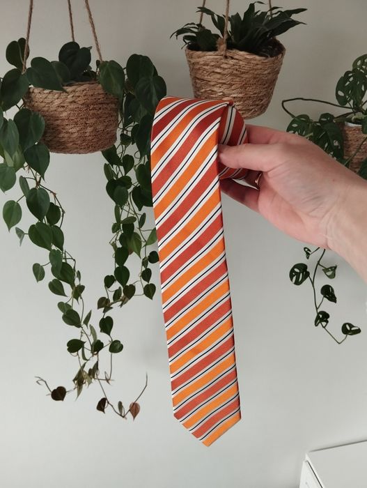 Krawat jedwabny 100% silk, w paski, pomarańczowy Gilberto