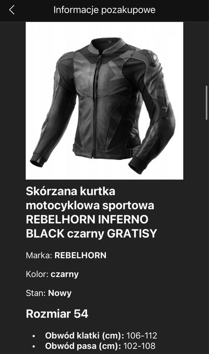 Skórzana kurtka motocyklowa sportowa REBELHORN INFERNO BLACK czarny  54  nie/ alpinestars dainese /