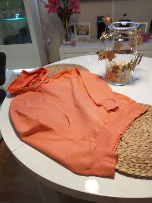 BLUZA kangurka-damska-piękny koralowy kolor-neon-M (38)
