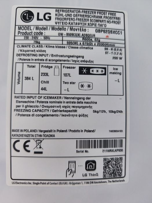 Frigorífico LG com garantia