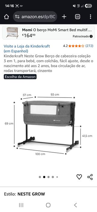 Berço kinderkraft neste grow 3 em 1