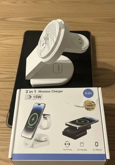 Бездротова зарядка 3 в 1 MagSafe 15W  iPhone Android Watch AirPods