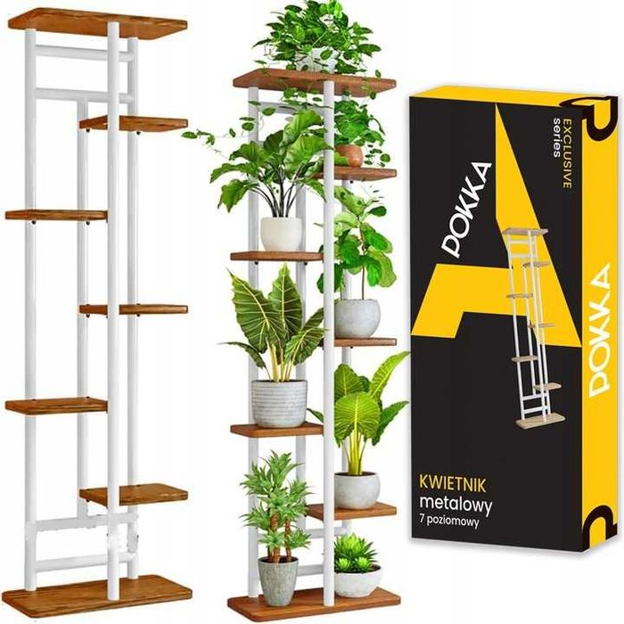 Nowy Kwietnik Metalowy 7-poziomowy Piętrowy Stojak Kwiaty Rośliny