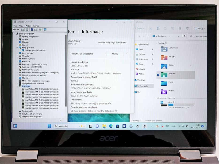 Acer Spin 5 Laptop 360 stopni Tablet DOTYK ,ULTRACIENKI SSD 256GB