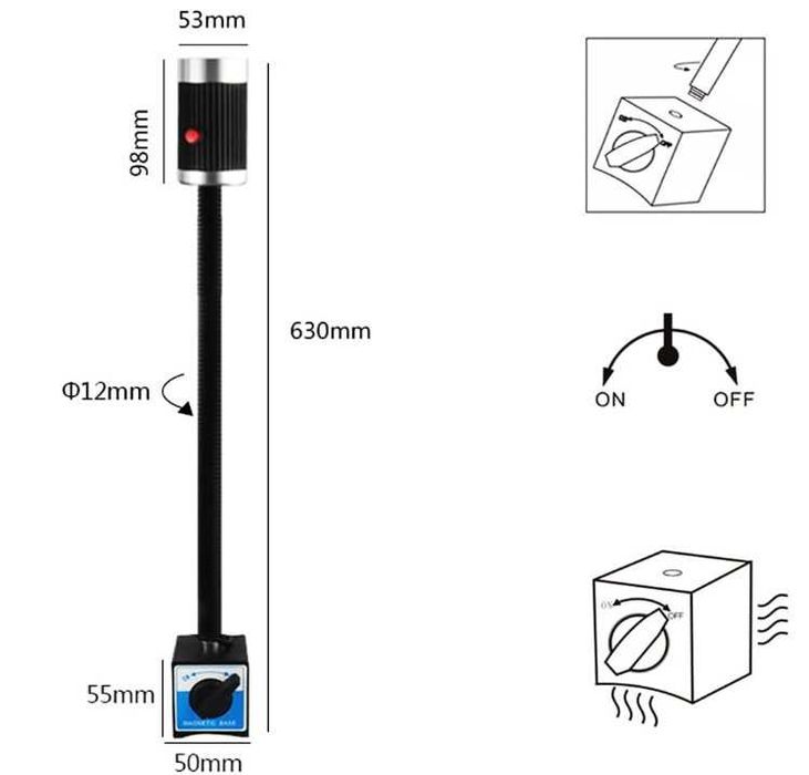 Lampa robocza LED z podstawą magnetyczną 9W, regulowana
