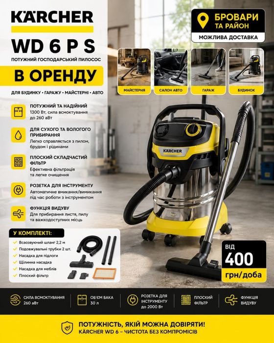 Оренда будівельного пилососа Karcher  WD6
