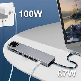 Hub adapter rozdzielacz Usb C 8w1 Lan 4K aluminiowy