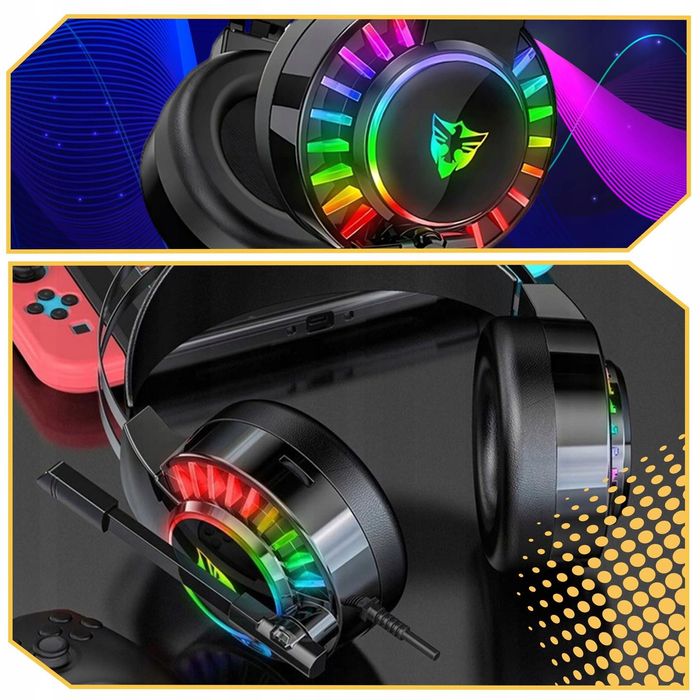 Słuchawki Gamingowe Dla Graczy Przewodowe Z Mikrofonem Rgb Pc Nauszne