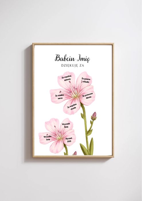 Personalizowany prezent dzien babci i dziadka kwiat dziekuje ramka a4