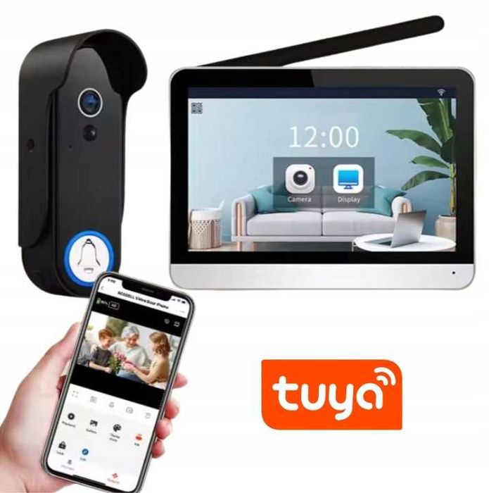 VIDEODOMOFON BEZPRZEWODOWY 1080pHD Tuya Wodoodporny7cali Powiadomienia