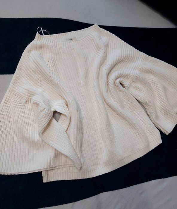 Bawełniany śmietankowy sweterek / dzwonowate rękawy George r.XL/42 UNI