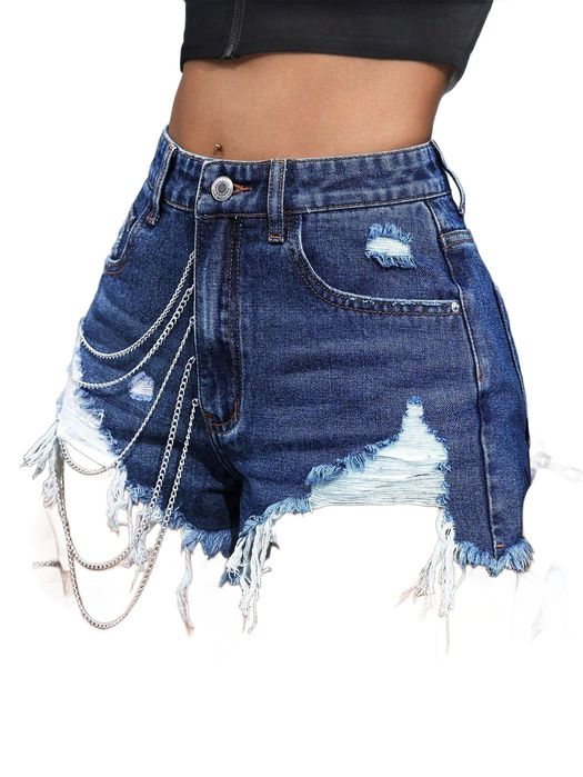 Shein spodenki jeansowe z łańcuszkami i przetarciami l 11ma