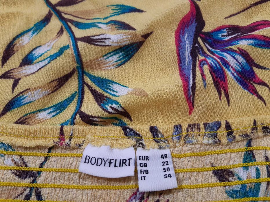 Nowa żółta sukienka w kolorowe liście 48,4XL BonPrix plus size