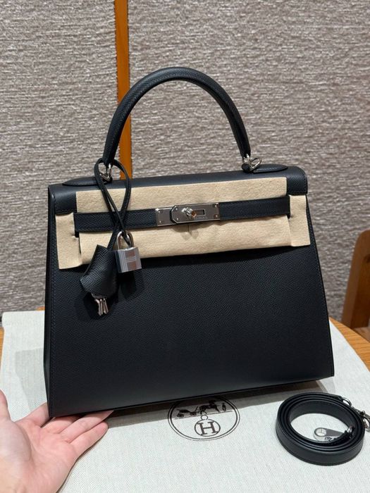 Сумка Hermes Kelly 28cm шкіра Epsom повний комплект бутика преміум версія напів ручна робота сумка через плече  шкіра Епсом