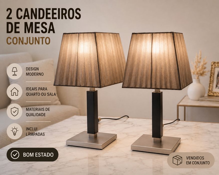 Conjunto 2 Candeeiros de Mesa Modernos com Abajur Castanho
