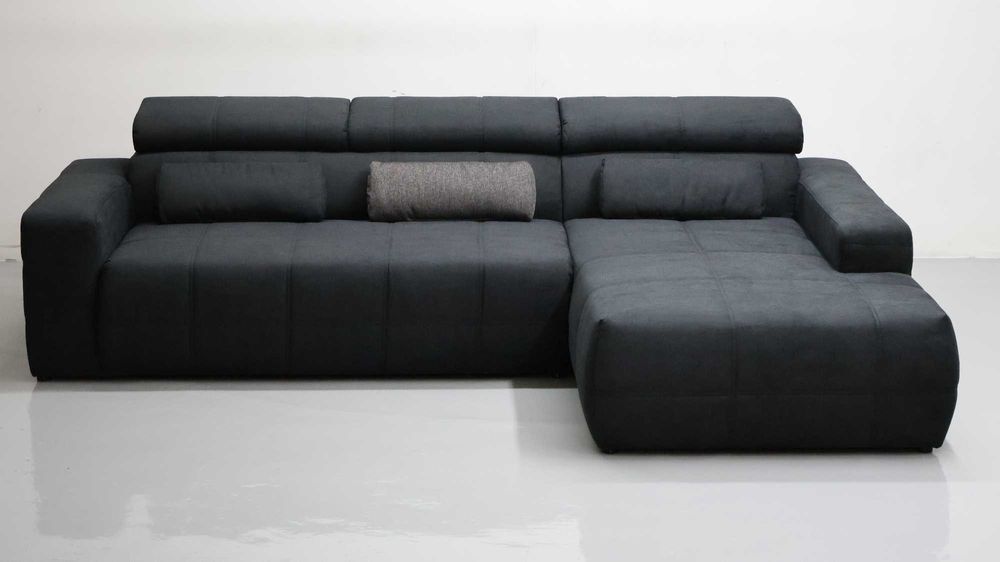 TBK Nowy grafitowy narożnik KLASA PREMIUM regulowane zagłówki rogówka sofa kanapa tkanina DESIGN  NOWOCZESNY WYGODNY