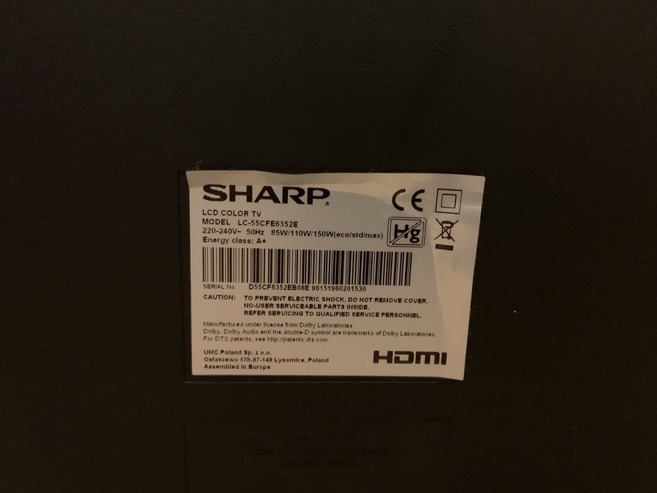 Telewizor Sharp lc 55cfe6352e 55 cali + soundbar i subwoofer Samsung